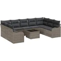 Syfax Ensemble de canapé de jardin 10 pcs Gris Poly rotin