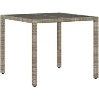 Syfax Table de jardin dessus en verre Gris 90x90x75 cm Résine tressée