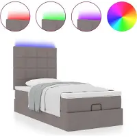 Syfax Lit ottoman avec matelas et LED taupe 90x200 cm tissu