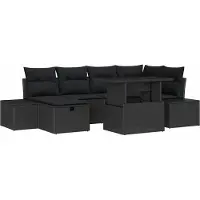 Syfax Ensemble de canapé de jardin avec coussin 7 pcs Noir Poly rotin