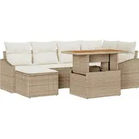 Syfax Ensemble de canapé de jardin 7 pcs Beige Poly rotin