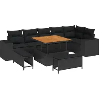 Syfax Ensemble de canapé de jardin avec coussin 9 pcs Noir polyrotin
