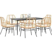 Syfax Ensemble à manger jardin coussins 7pcs marron poly rotin verre