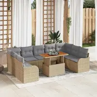 Syfax Ensemble de canapé de jardin 10 pcs Beige Poly rotin