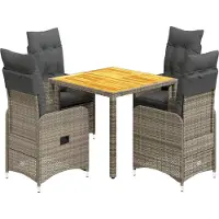 Syfax Ensemble de bistro de jardin 5 pcs coussins gris poly rotin