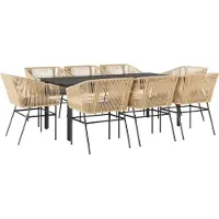Syfax Ensemble à manger jardin coussins 9pcs marron poly rotin verre