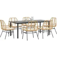 Syfax Ensemble à manger jardin coussins 7pcs marron poly rotin verre