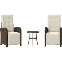 Syfax Ensemble de bistro 3 pcs avec coussins marron résine tressée