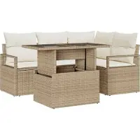 Syfax Ensemble de canapé de jardin 5 pcs Beige Poly rotin