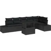 Syfax Ensemble de canapé de jardin 7 pcs Noir Poly rotin