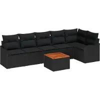 Syfax Ensemble de canapé de jardin avec coussin 7 pcs Noir polyrotin