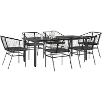Syfax Ensemble à manger de jardin coussins 7pcs noir poly rotin verre