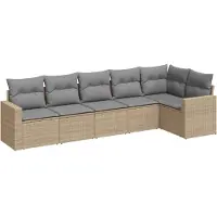 vidaXL Ensemble de salon de jardin 6 pièces avec coussins Beige Poly Rattan