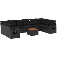 Syfax Salon de jardin 11 pcs avec coussins noir résine tressée
