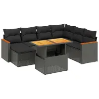 Syfax Salon de jardin 8 pcs avec coussins noir résine tressée