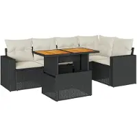 Syfax Salon de jardin 6 pcs avec coussins noir résine tressée
