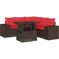 Syfax Ensemble de canapé de jardin 6 pcs avec coussins marron résine tressée