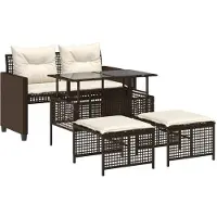 Sonstiges Salon de jardin avec coussins 4 pcs marron résine tressée verre