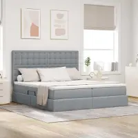 Prolenta Maison Exclusive - Lit coffre à LED avec matelas, gris clair, 200 x 200 cm, tissu