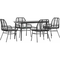 Syfax Ensemble à manger de jardin et coussins 5 pcs noir rotin verre