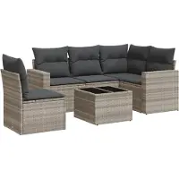 vidaXL Ensemble de salon de jardin 6 pièces avec coussins gris clair Poly rotin