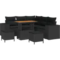 Syfax Ensemble de canapé de jardin avec coussin 8 pcs Noir polyrotin