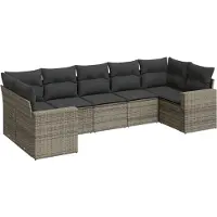 Syfax Salon de jardin avec coussins 7 pcs gris résine tressée