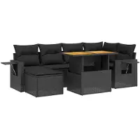 Syfax Salon de jardin 7 pcs avec coussins noir résine tressée