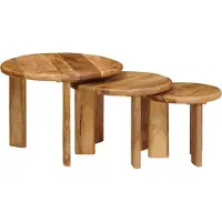 Prolenta Maison Exclusive - Table basse gigogne, 3 pièces, couleur marron, diamètre 54 cm, hauteur 40 cm, en bois massif de manguier