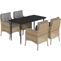 Syfax Ensemble à manger de jardin avec coussins 5pcs Beige poly rotin