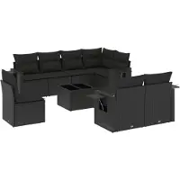 Syfax Salon de jardin 9 pcs avec coussins noir résine tressée