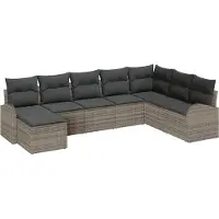 Syfax Ensemble Canapés de Jardin Modulable, 8 Pièces, Polyrotin Gris, 7 Places, Résistant aux UV et Intempéries, avec Rangement Intégré et Coussin Polyester