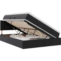 Syfax Lit avec rangement et LED Noir 140 x 190 cm Cuir synthétique