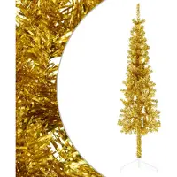 Syfax Demi sapin de Noël artificiel mince avec support Doré 120 cm