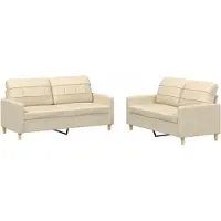 Syfax Ensemble de canapés 2 pcs avec coussins Crème Tissu