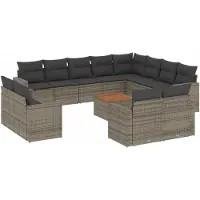 Syfax Salon de jardin avec coussins 13 pcs gris résine tressée