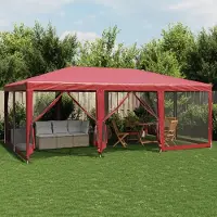 vidaXL Tente de réception de style élégant avec 10 panneaux latéraux en maille rouge 6x4 m HDPE Tentes de camping CHY67324796