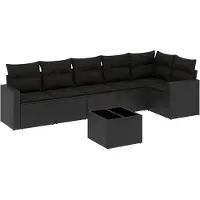vidaXL Ensemble de salon de jardin 7 pièces avec coussins noir poly rotin