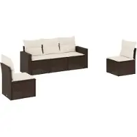 Syfax Salon de jardin avec coussins 5 pcs marron résine tressée