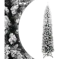 Syfax Sapin de Noël artificiel mince flocon de neige vert 210 cm PVC