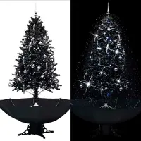 Prolenta Maison Exclusive - Sapin de Noël avec effet neige et socle parapluie, noir, 190 cm, PVC