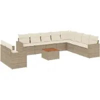 vidaXL Ensemble de salon de jardin 11 pièces avec coussins Beige Poly Rattan