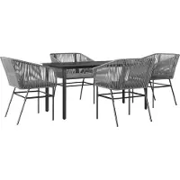 Syfax Ensemble à manger jardin coussins 5 pcs gris poly rotin verre