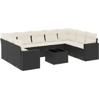 Syfax Salon de jardin 10 pcs avec coussins noir résine tressée