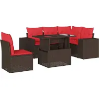 Syfax Ensemble de canapé de jardin 6 pcs avec coussins marron résine tressée