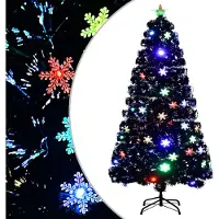 Prolenta Maison Exclusive - Sapin de Noël avec flocons de neige LED, noir, 120 cm, fibre optique
