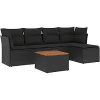 Syfax Salon de jardin 6 pcs avec coussins noir résine tressée