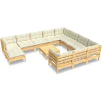 Syfax Salon de jardin 12 pcs avec coussins crème Bois de pin