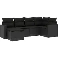 Syfax Salon de jardin 6 pcs avec coussins noir résine tressée