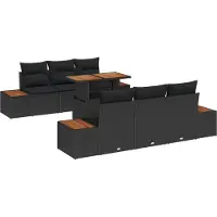 Syfax Ensemble de canapé de jardin 7 pcs Noir Poly rotin